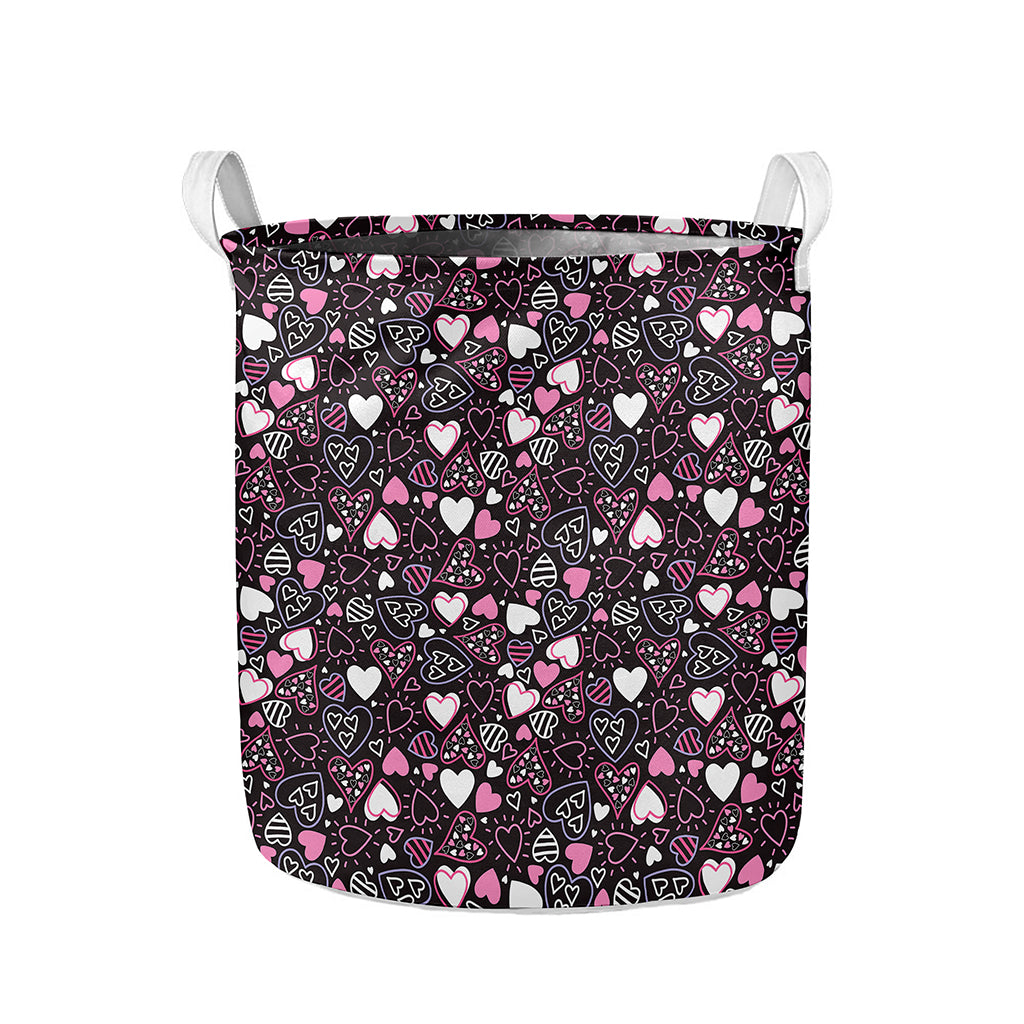 Cute Girly Heart Pattern Print Collapsible Laundry Basket