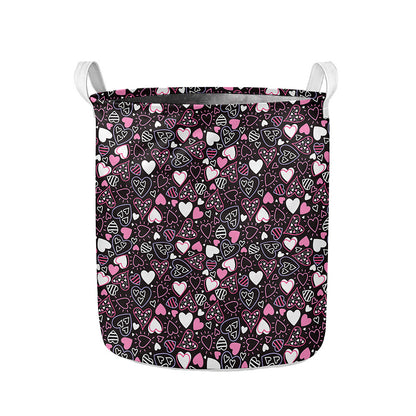 Cute Girly Heart Pattern Print Collapsible Laundry Basket