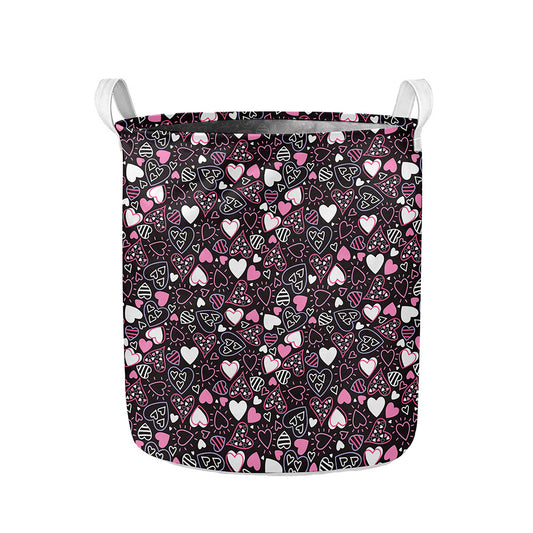 Cute Girly Heart Pattern Print Collapsible Laundry Basket