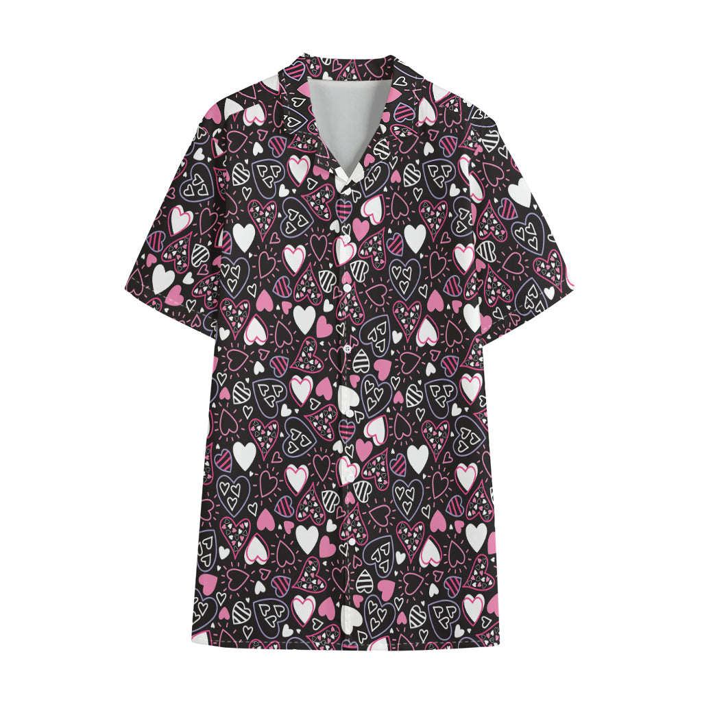 Cute Girly Heart Pattern Print Cotton Hawaiian Shirt