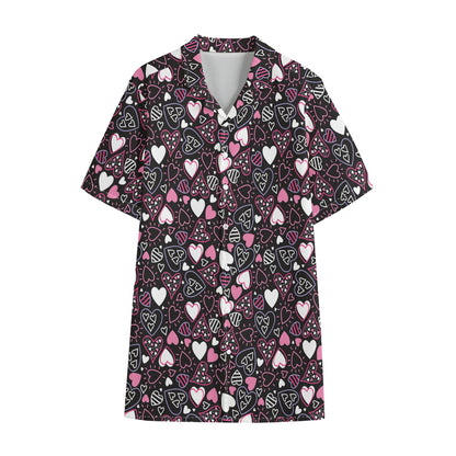 Cute Girly Heart Pattern Print Cotton Hawaiian Shirt