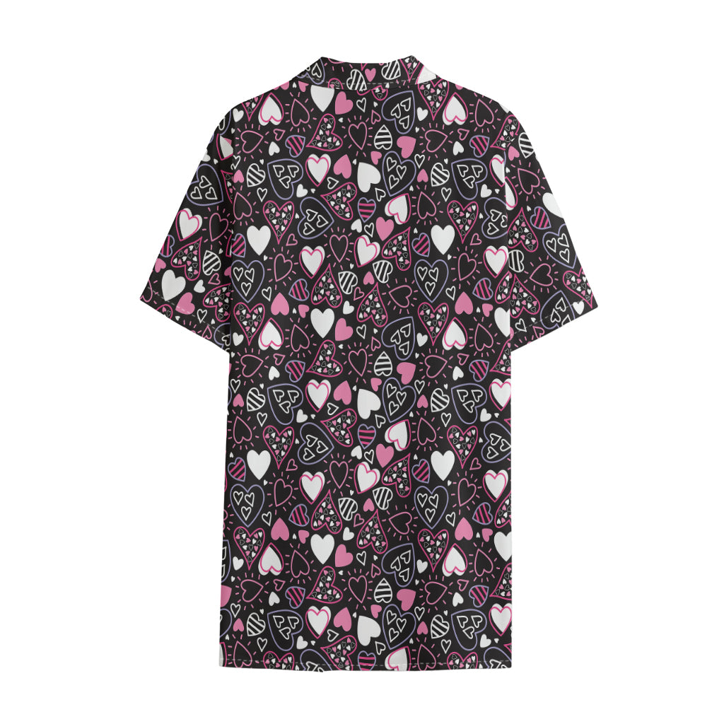 Cute Girly Heart Pattern Print Cotton Hawaiian Shirt