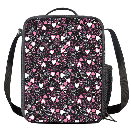 Cute Girly Heart Pattern Print Crossbody Lunch Bag