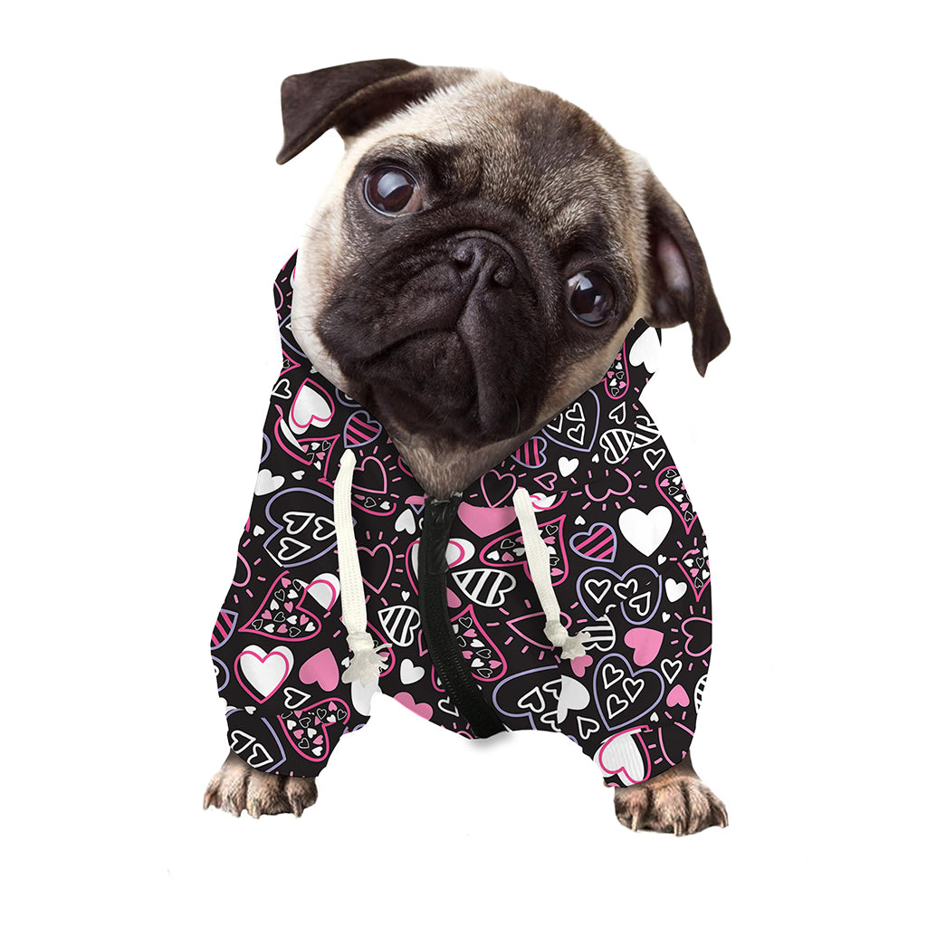 Cute Girly Heart Pattern Print Dog Zip Up Hoodie