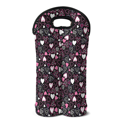 Cute Girly Heart Pattern Print Double Neoprene Wine Tote