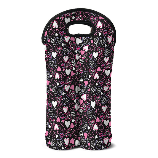Cute Girly Heart Pattern Print Double Neoprene Wine Tote