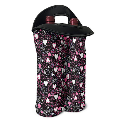 Cute Girly Heart Pattern Print Double Neoprene Wine Tote