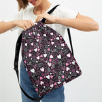 Cute Girly Heart Pattern Print Drawstring Backpack