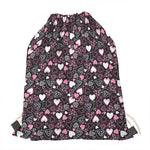 Cute Girly Heart Pattern Print Drawstring Bag