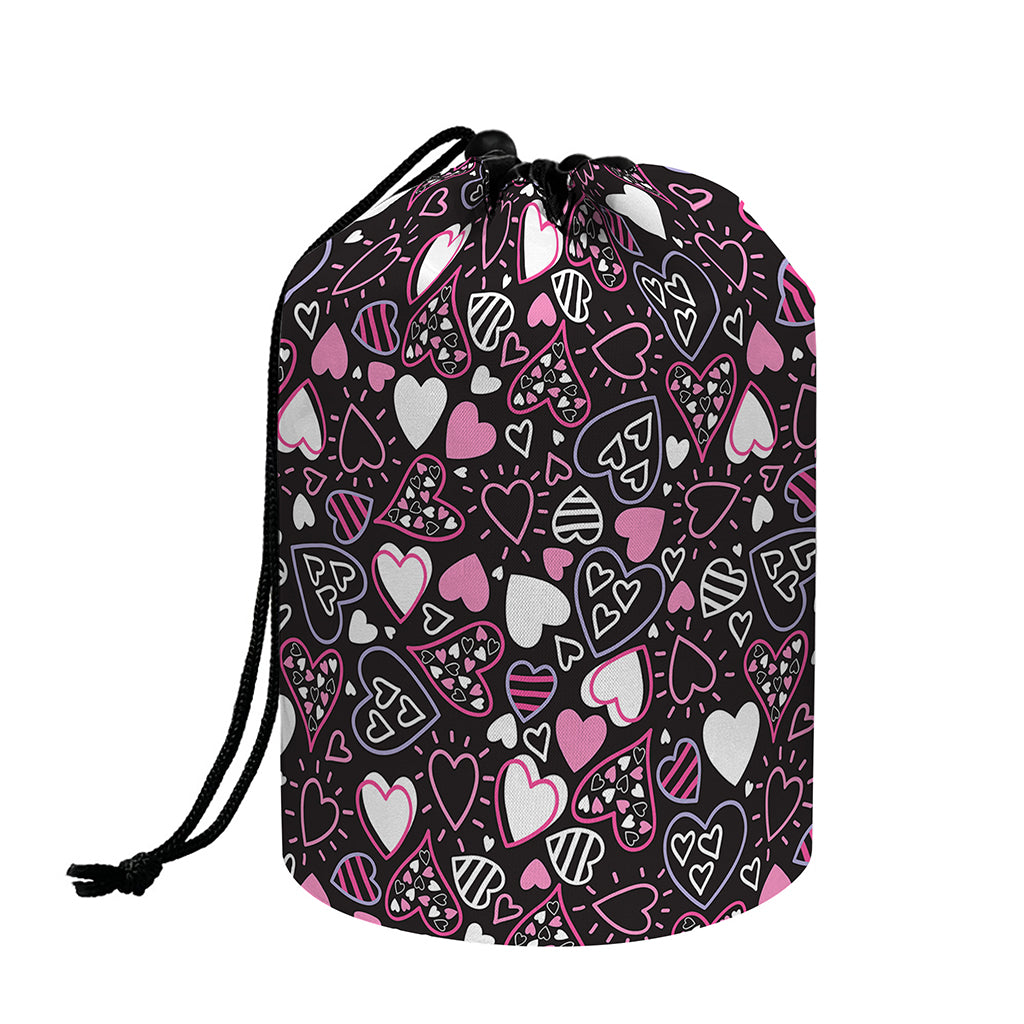 Cute Girly Heart Pattern Print Drawstring Makeup Bag