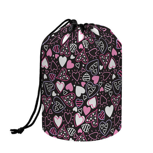 Cute Girly Heart Pattern Print Drawstring Makeup Bag