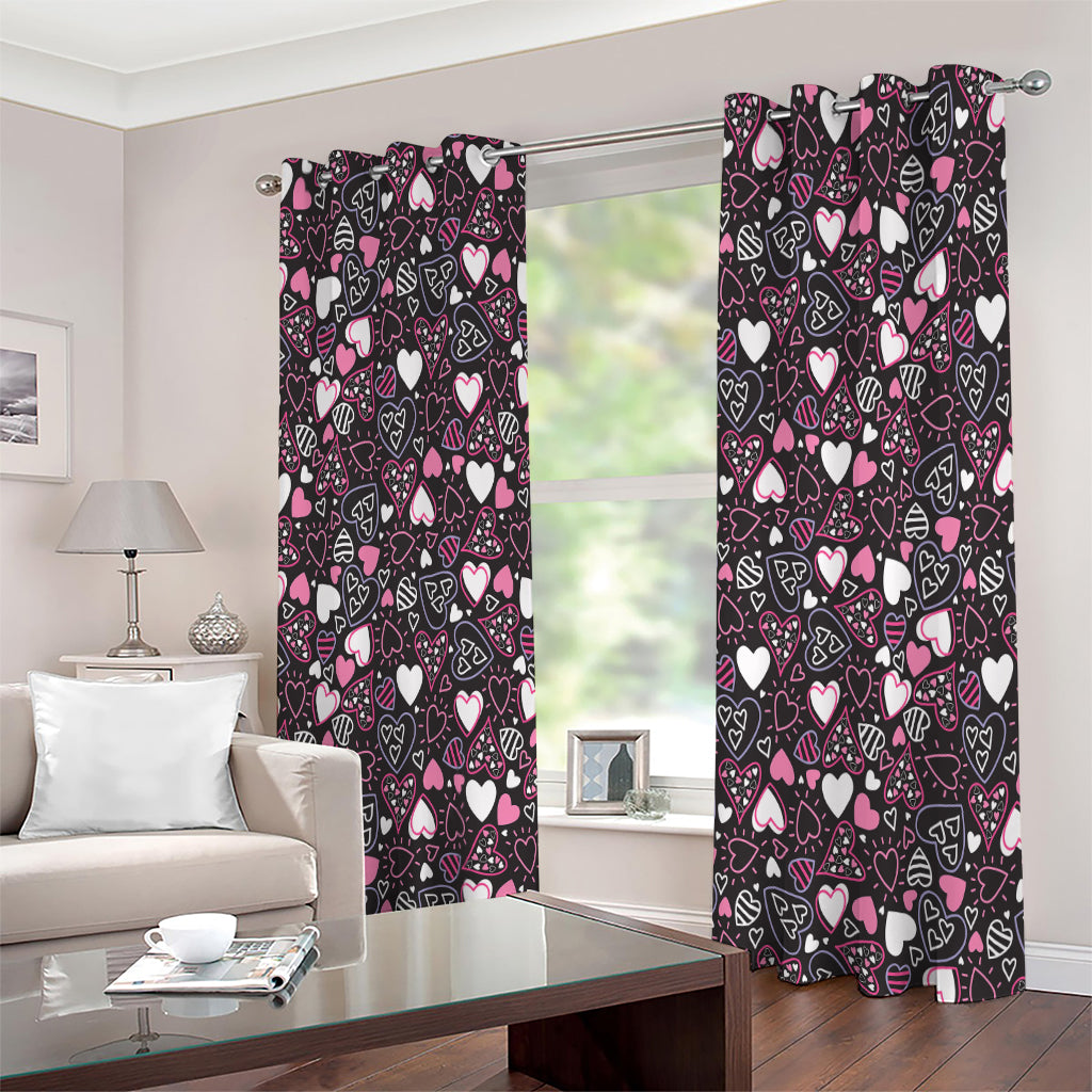 Cute Girly Heart Pattern Print Extra Wide Grommet Curtains