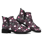 Cute Girly Heart Pattern Print Flat Ankle Boots