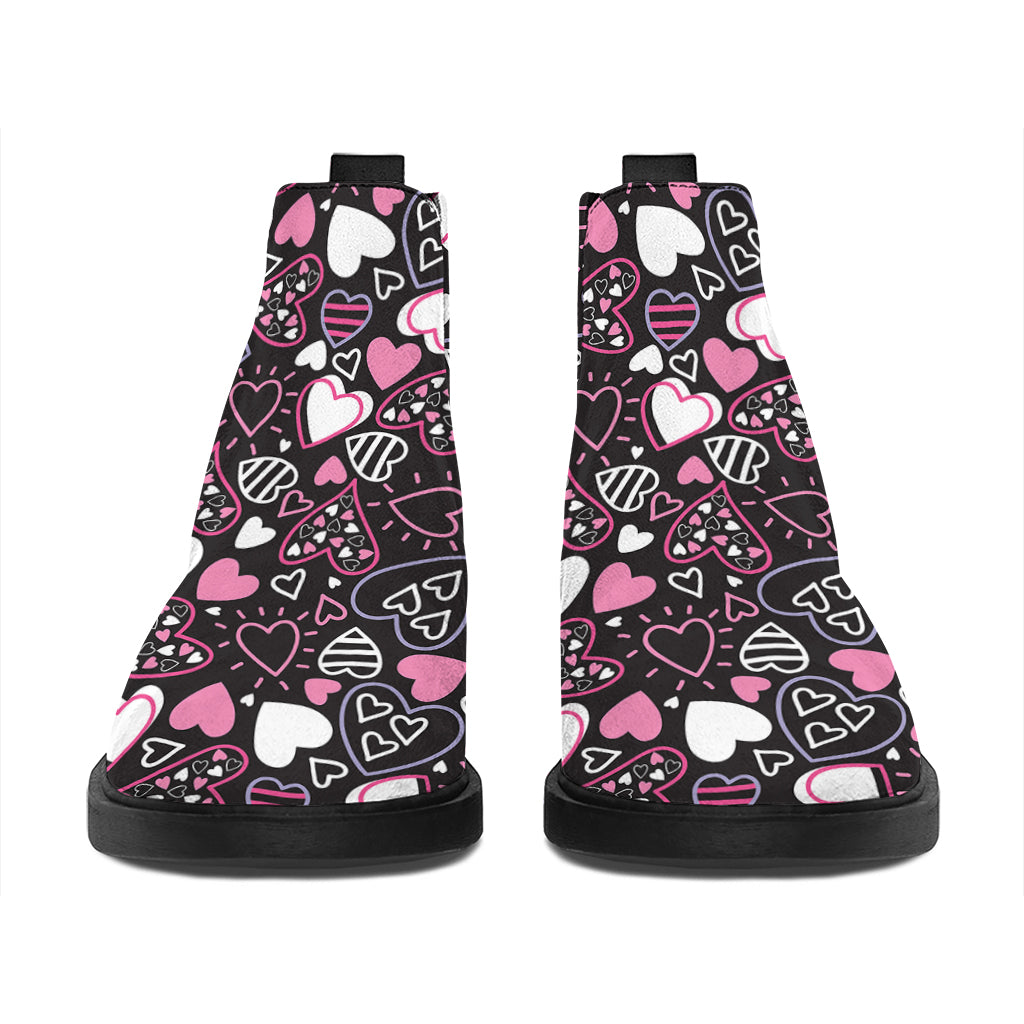 Cute Girly Heart Pattern Print Flat Ankle Boots