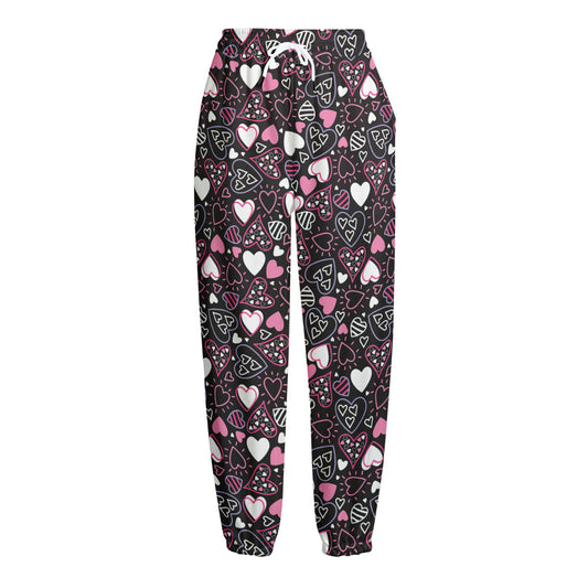 Cute Girly Heart Pattern Print Fleece Lined Knit Pants