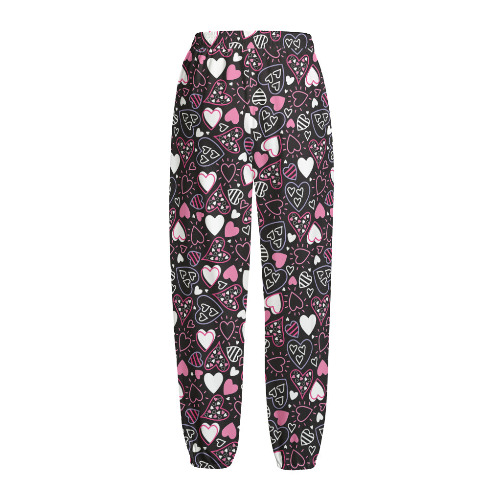 Cute Girly Heart Pattern Print Fleece Lined Knit Pants