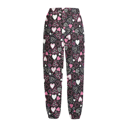 Cute Girly Heart Pattern Print Fleece Lined Knit Pants