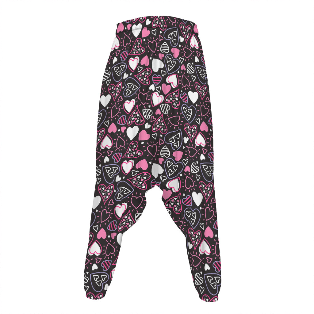 Cute Girly Heart Pattern Print Hammer Pants