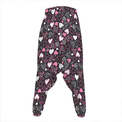 Cute Girly Heart Pattern Print Hammer Pants