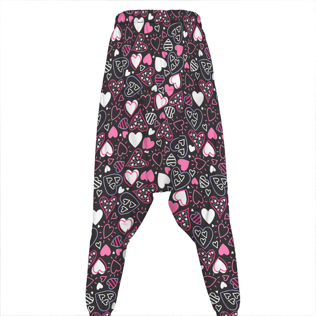Cute Girly Heart Pattern Print Hammer Pants