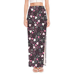 Cute Girly Heart Pattern Print High Slit Maxi Skirt