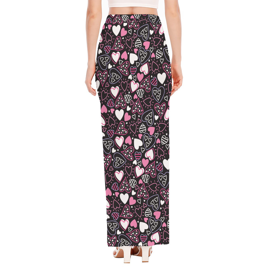 Cute Girly Heart Pattern Print High Slit Maxi Skirt