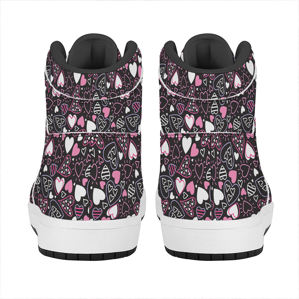 Cute Girly Heart Pattern Print High Top Leather Sneakers