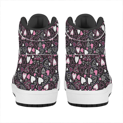 Cute Girly Heart Pattern Print High Top Leather Sneakers