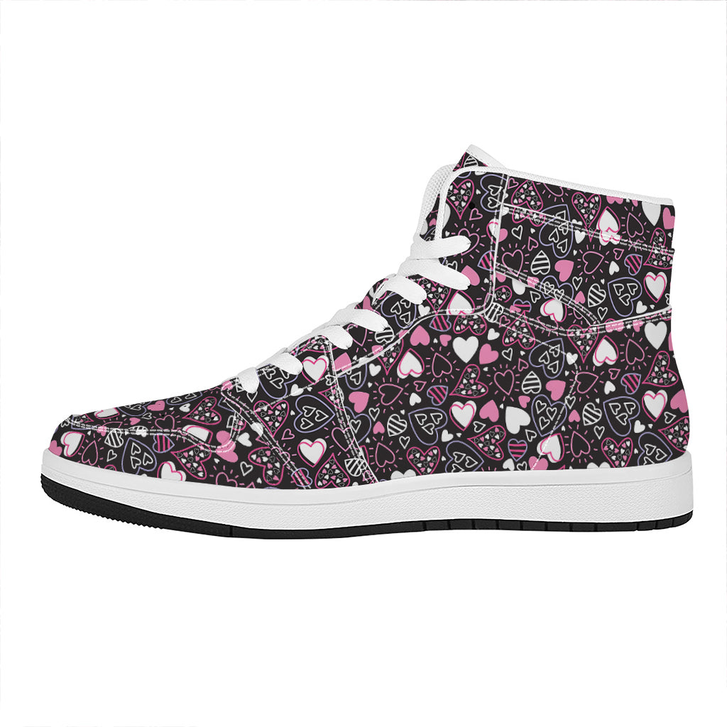 Cute Girly Heart Pattern Print High Top Leather Sneakers