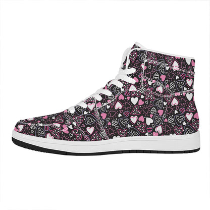 Cute Girly Heart Pattern Print High Top Leather Sneakers