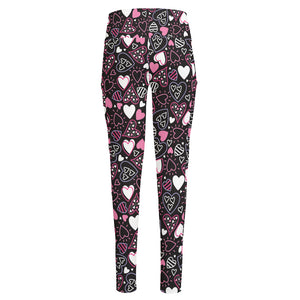 Cute Girly Heart Pattern Print High-Waisted Pocket Leggings