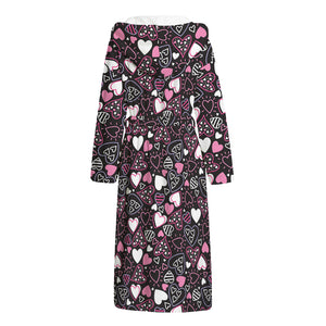 Cute Girly Heart Pattern Print Hooded Bathrobe