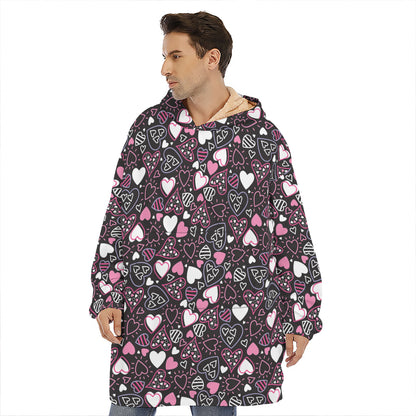 Cute Girly Heart Pattern Print Hoodie Blanket