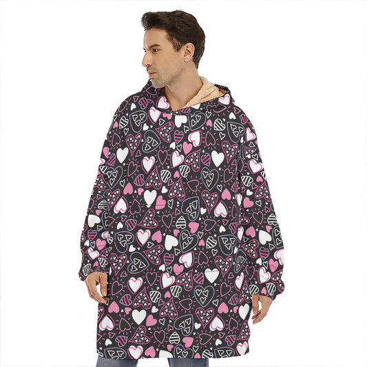 Cute Girly Heart Pattern Print Hoodie Blanket