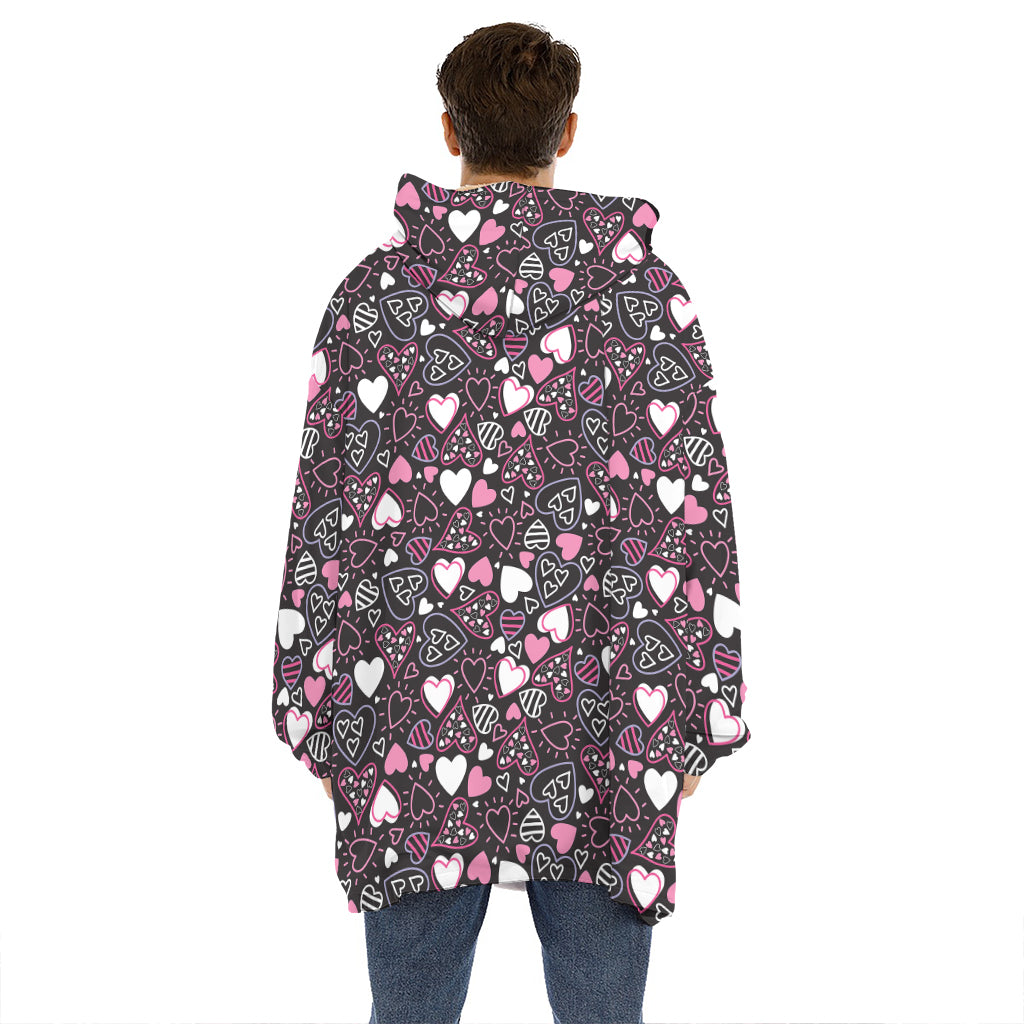 Cute Girly Heart Pattern Print Hoodie Blanket