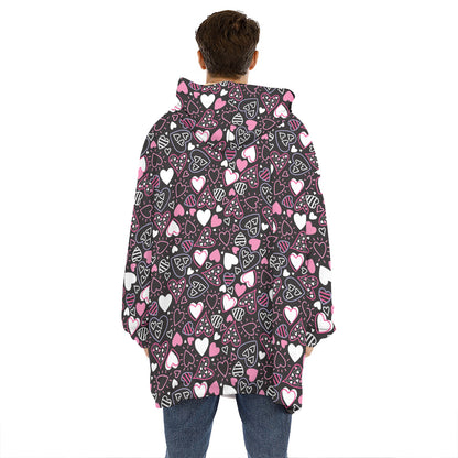 Cute Girly Heart Pattern Print Hoodie Blanket