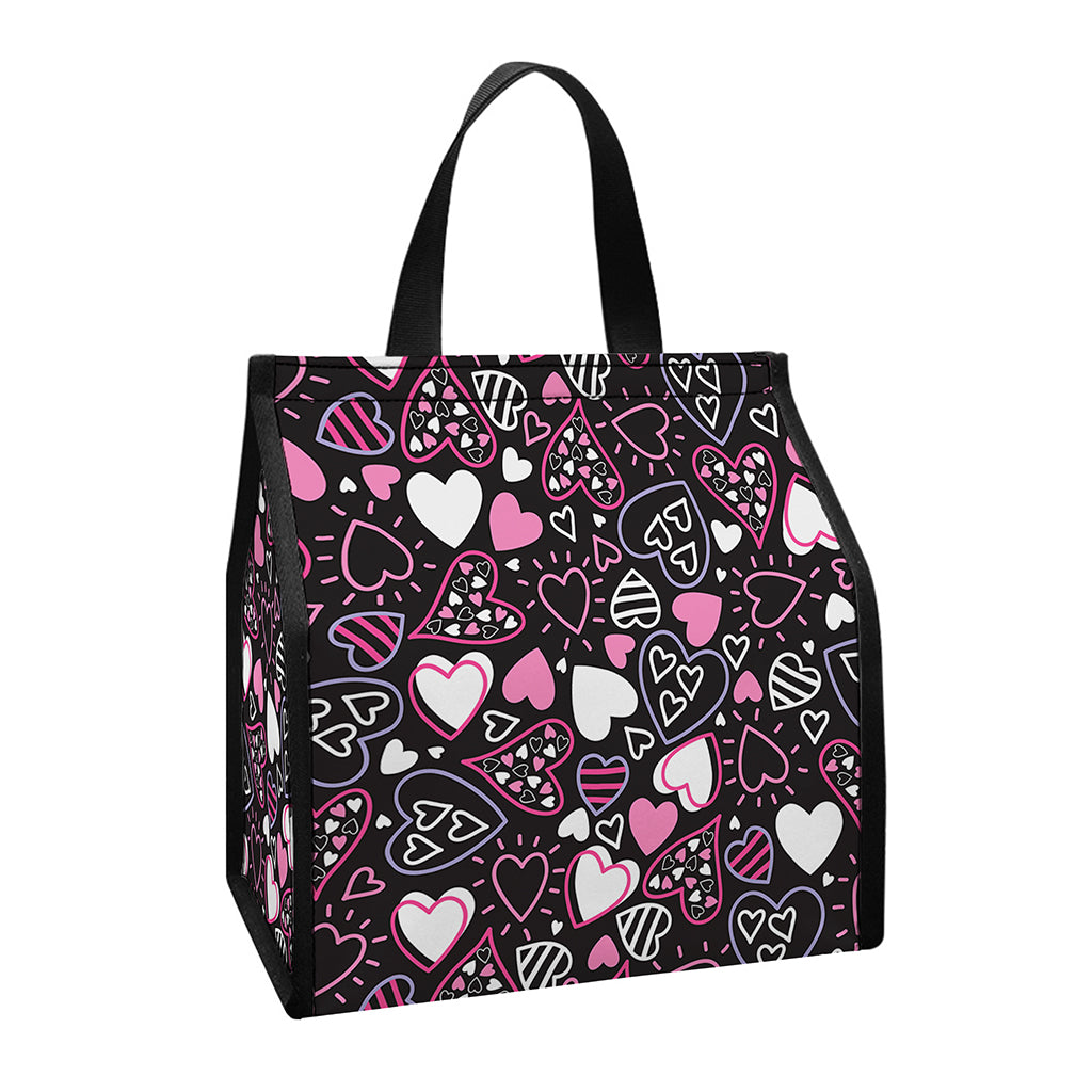Cute Girly Heart Pattern Print Insulated Lunch Tote