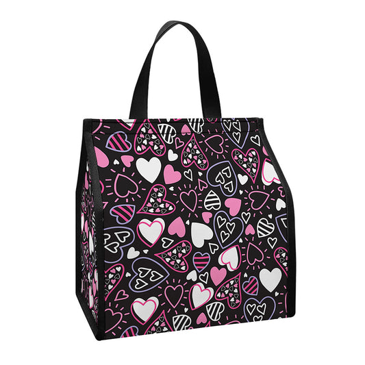 Cute Girly Heart Pattern Print Insulated Lunch Tote