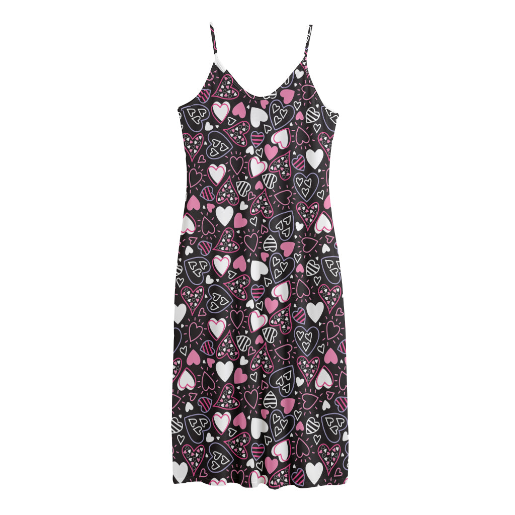 Cute Girly Heart Pattern Print Jersey Midi Cami Dress