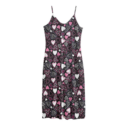 Cute Girly Heart Pattern Print Jersey Midi Cami Dress