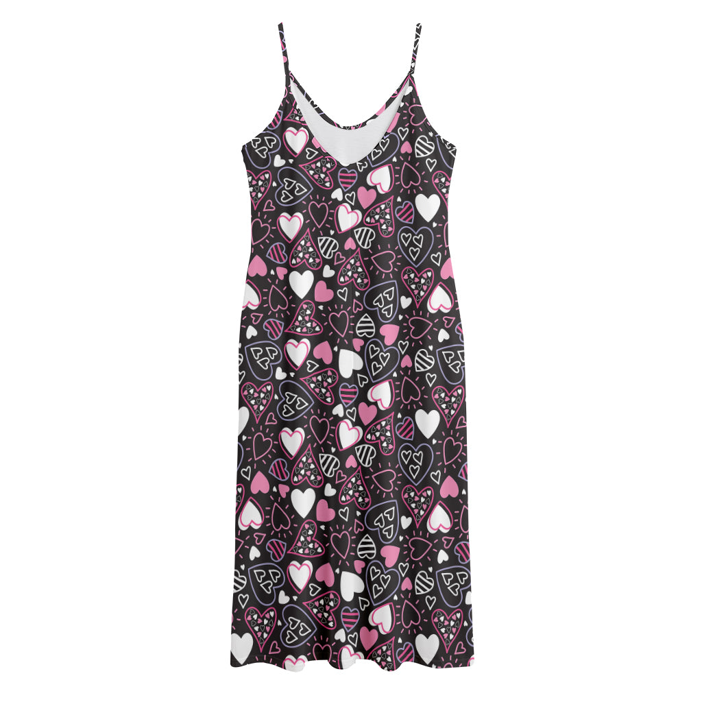 Cute Girly Heart Pattern Print Jersey Midi Cami Dress