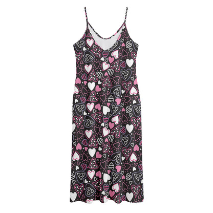 Cute Girly Heart Pattern Print Jersey Midi Cami Dress