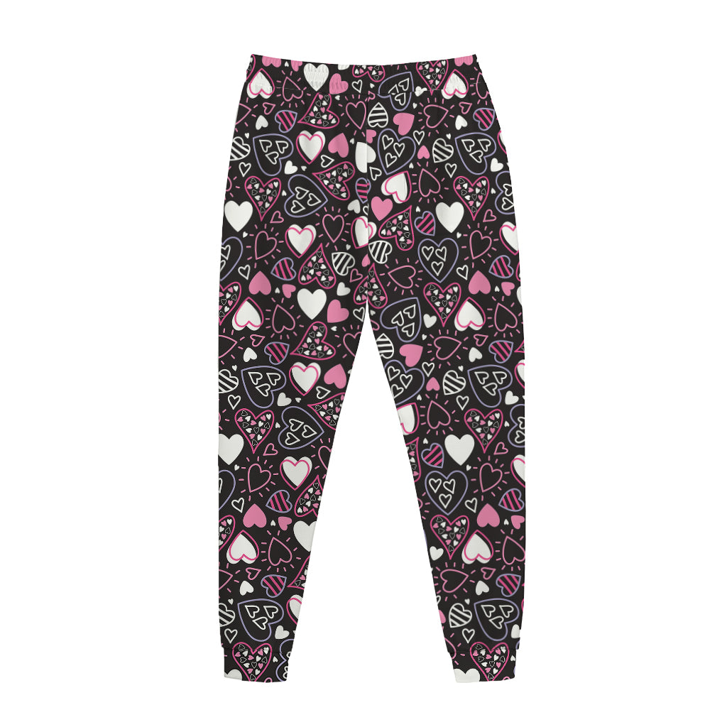 Cute Girly Heart Pattern Print Jogger Pants