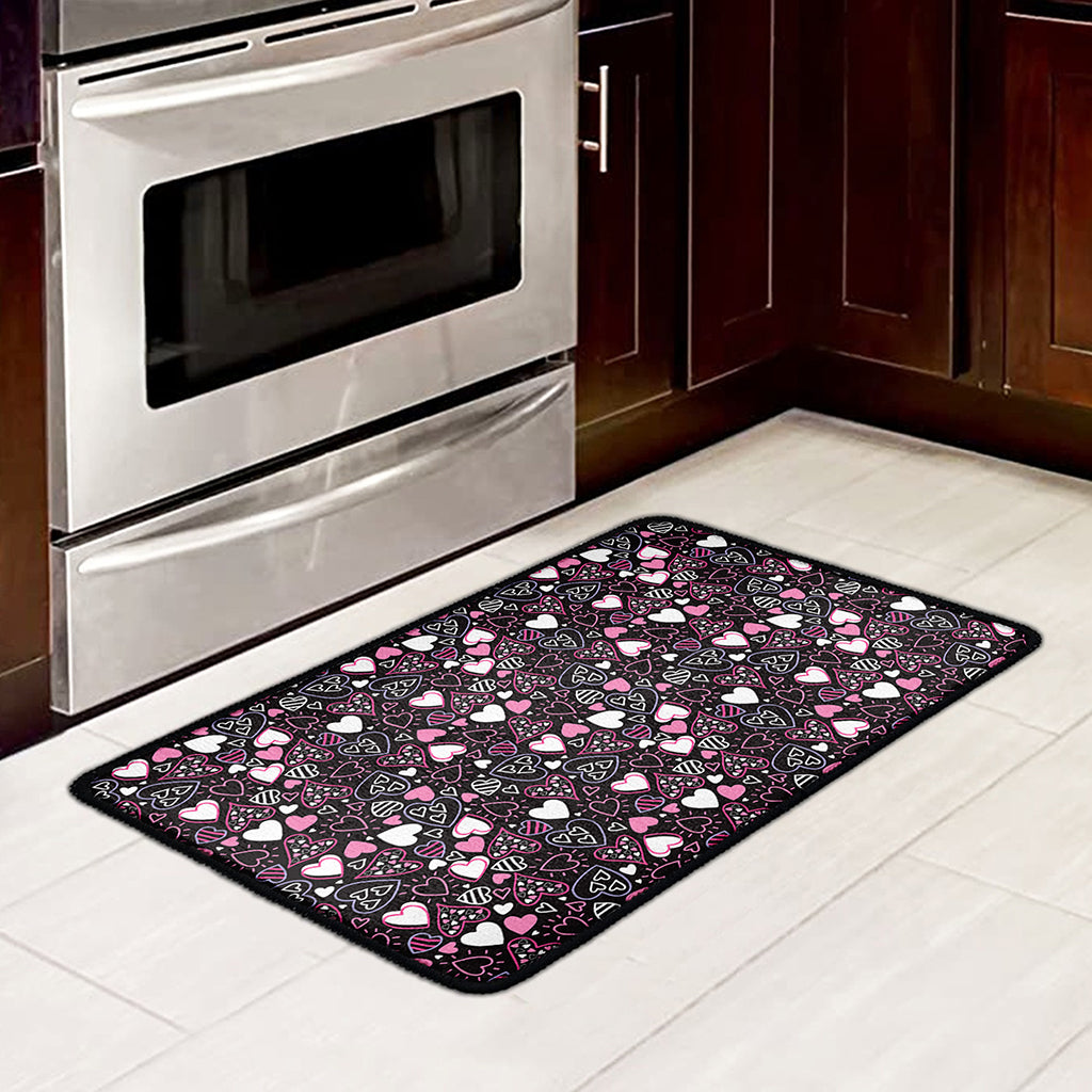 Cute Girly Heart Pattern Print Kitchen Mat