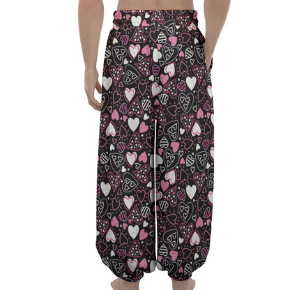 Cute Girly Heart Pattern Print Lantern Pants