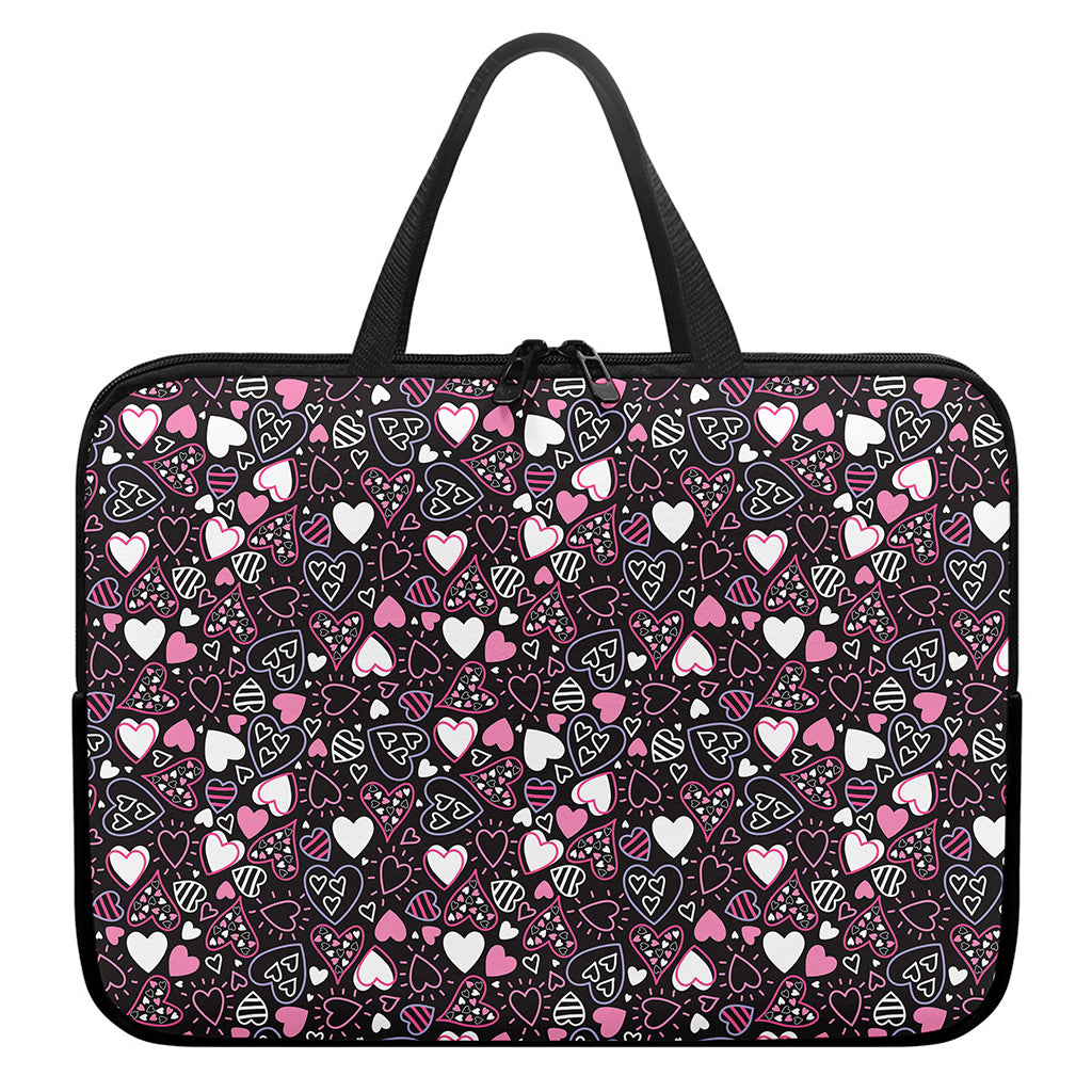 Cute Girly Heart Pattern Print Laptop Sleeve With Handle