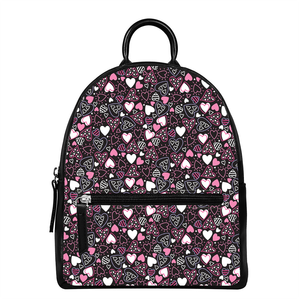 Cute Girly Heart Pattern Print Leather Backpack