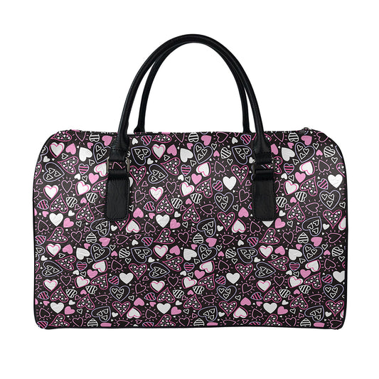 Cute Girly Heart Pattern Print Leather Duffle Bag
