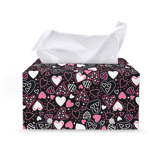 Cute Girly Heart Pattern Print Leather Tissue Box Cover