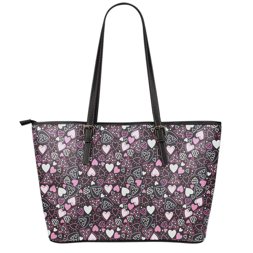 Cute Girly Heart Pattern Print Leather Tote Bag